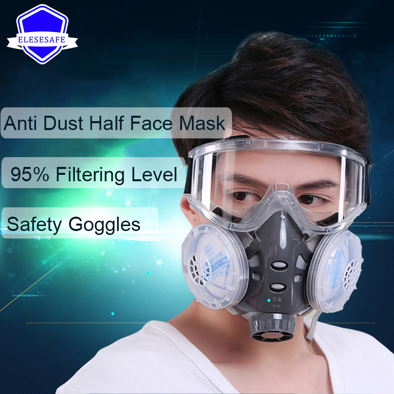Anti Pollution Mask - 新しい防塵マスクフルフェイスマスクデュアル 4 層フィルター安全ゴーグル大工研磨毎日ヘイズ安全保護