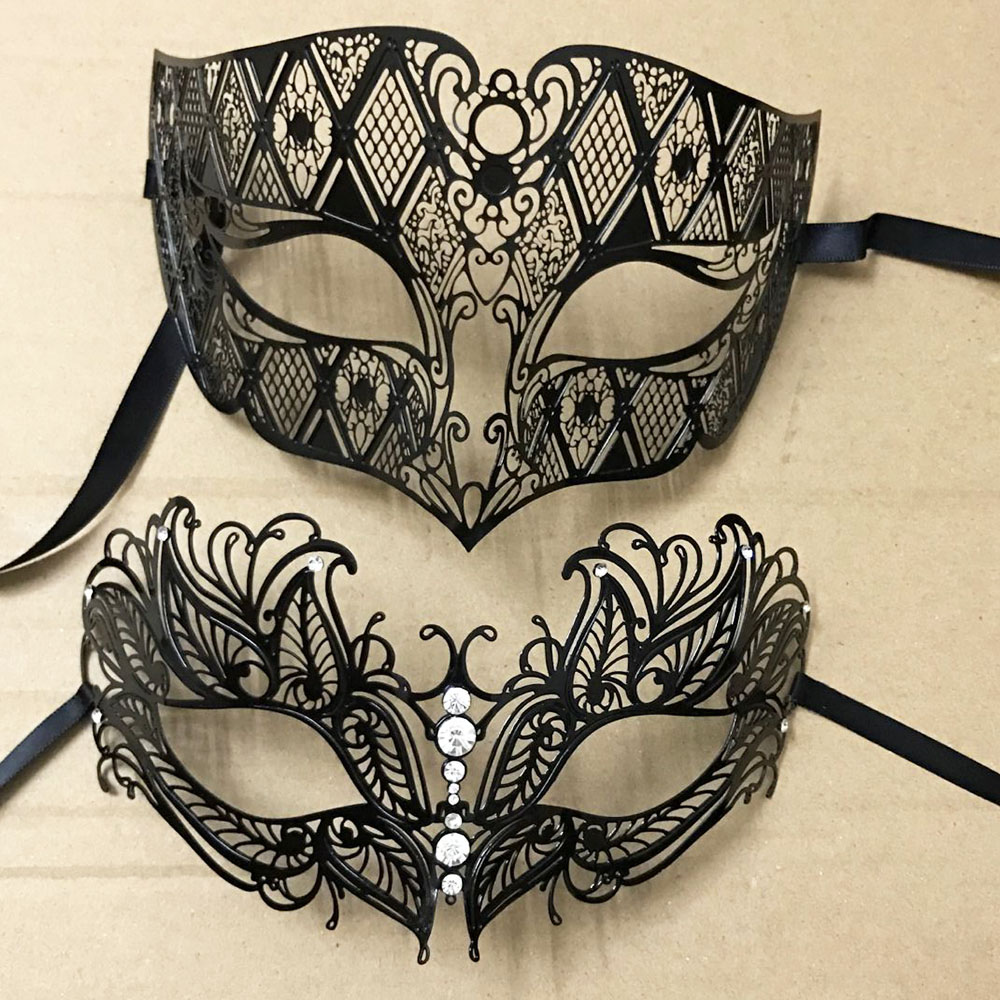 Black Face Mask Pack - 男性と女性のための高級シルバーマスク,メタリックレーザーカットマスク,クリスマスコスチューム,結婚式,仮面舞踏会のマスクセット