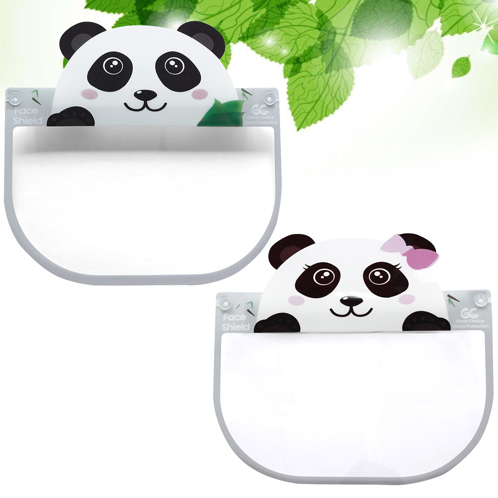 Kids Face Mask - 2個入り子供用保護フェイスガード、漫画デザインのマスク、飛沫防止フルフェイスカバー、パンダデザインの保護マスク、子供用飛沫防止ガード