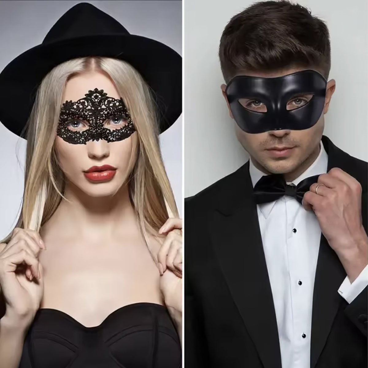 カップル用のエレガントなブラックレースの仮面舞踏会マスク2個 - Black Face Mask Pack のレビューと価格