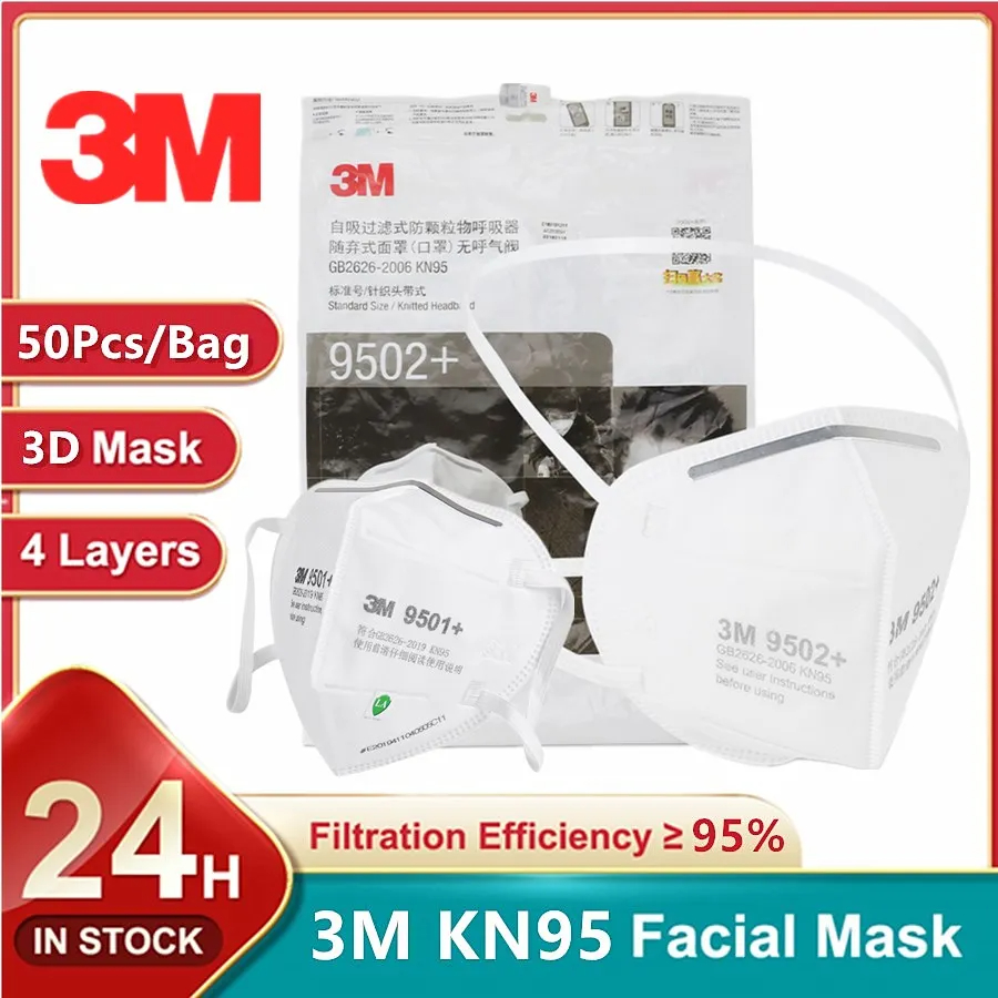 KN95成人用フェイスマスク、再利用可能なイヤーループヘッド - 3M Mask 9502+ のレビューと価格