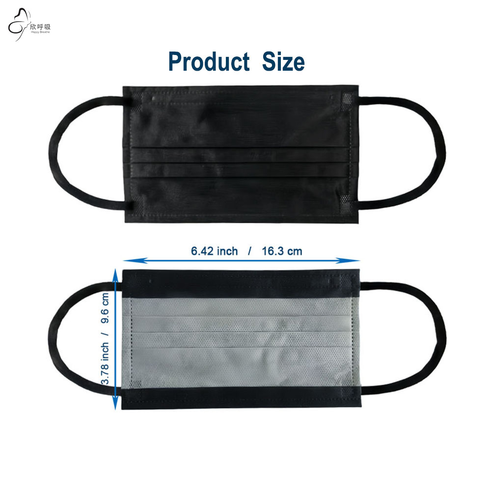 Happy Breathe 3層使い捨てフェイスマスク メル - Black Face Mask Pack のレビューと価格